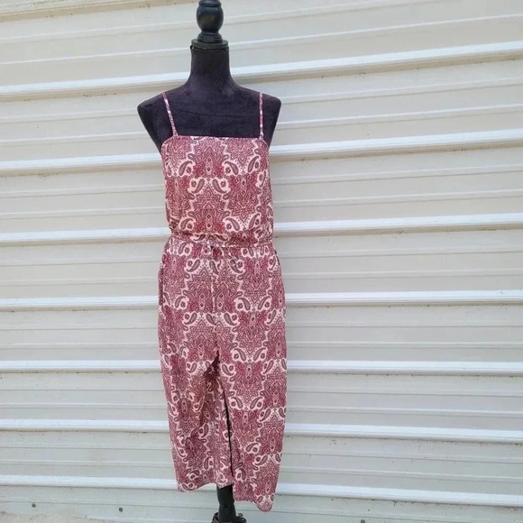 NWT Maurices Pink Paisley Print Sleeveless Tie Waist Cropped Wide Leg Jumpsuit S - Picture 6 of 12